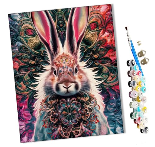 WMZPOY pintar por numeros adultos Mandala Conejo 1 DIY pintar por números,pinturas para niños,paint by numbers lienzos para pintar cuadros decoracion(16' x 20')