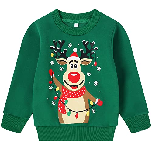 RETSUGO Toddler Christmas Sweaters Reindeer Christmas Sweatshirt Kids Xmas Outfit Holiday Graphic Fleece Pullover 6T/8158