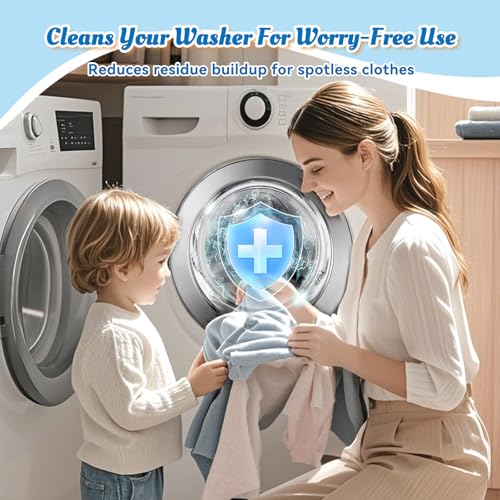 Image of Washing Machine Cleaner Tablets Deodorizer-48 Pack Deep Cleaning Washer Descaler Freshener-Dirt Buildups Stain Odor Remover Spotless -Top Front Load HE Machines Wild Bluebell Foaming 2 Year Supply