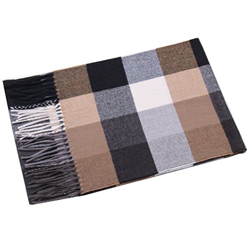 Saferin Men Winter Plaid Soft Elegant Cashmere Feel Wrap Scarf Grey Plaid (3-4 Black Camel Plaid)