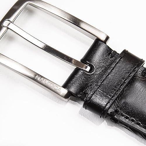 Image of Nautica Men's Casual Leather Belt | Everyday | Classic | Pants | Jeans | Khakis | Chinos | Metal Buckle