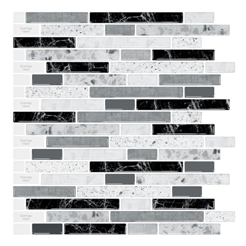 LONGKING 10-Sheet Self-Adhesive Peel and Stick Backsplash for Kitchen, Vinyl Decorative Tiles (Gray)