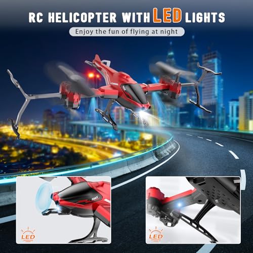 Hitish RC Helicopters 2.4G for Kids Adults, 360° Flip Remote Control Aircraft with LED Light, Obstacle Avoidance, Altitude Hold, Gyro Stabilizer, One Key Takeoff/Landing, Plane hobby Toy Gifts