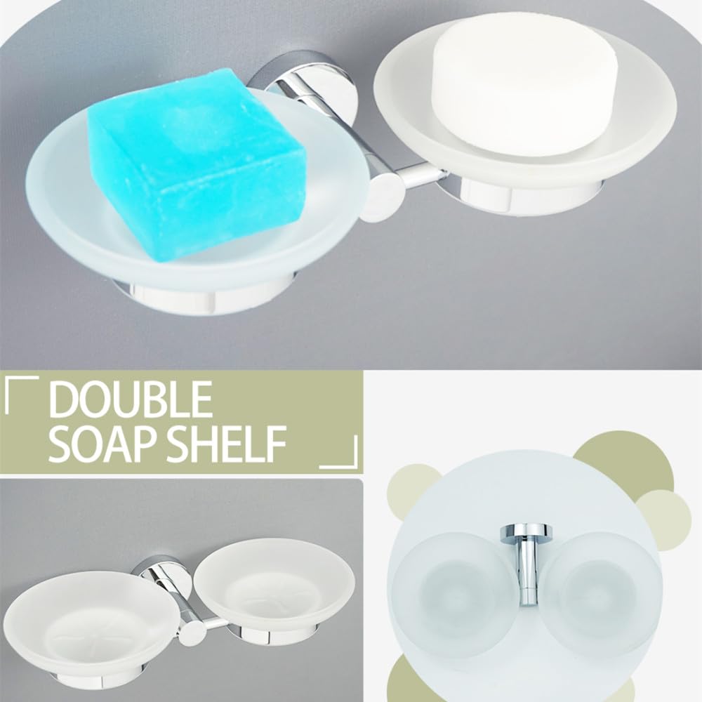 Accesorios de baño pulidos Soporte para Papel de Seda Gancho para Bata Jabonera Soporte para Toallas Toallero Soporte para escobilla de baño de Acero Inoxidable 304, Jabonera Doble