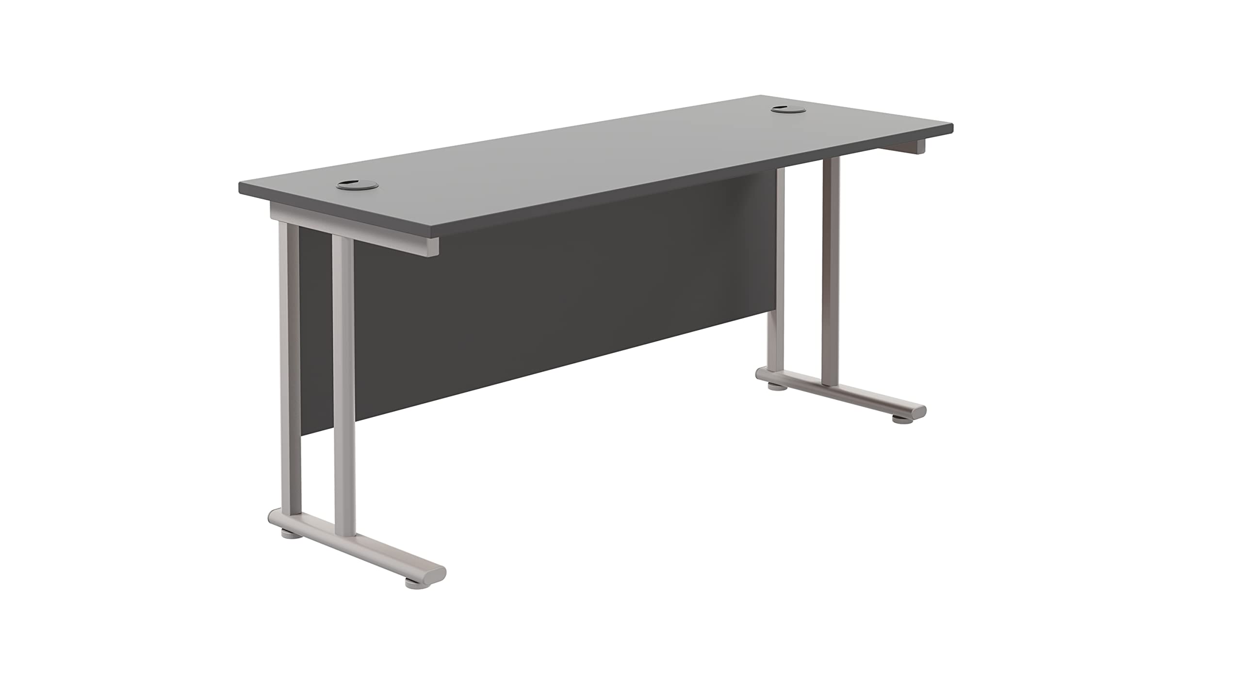 Office Hippo Heavy Duty Rectangular Cantilever Office Desk, Home Office Desk, Office Table, Integrated Cable Ports, PC Desk For Office or Home, 5 Yr Wty - Silver Frame/Black Top, 160cm x 60cm