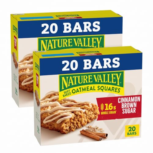 Nature Valley Soft-Baked Oatmeal Squares, Cinnamon Brown Sugar, 20 Count, 24.8 OZ (Pack of 2)
