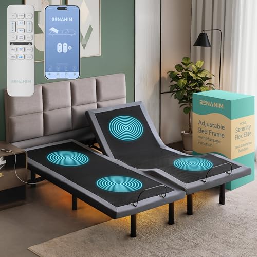 Image of SFE Split King Adjustable Bed Frame - Zero Clearance Smart Frame, Electric Massage, Wireless Remote for Head & Foot Lift, 3 Height-Adjustable Legs - Zero Gravity, Underbed Lights, 4 USB Ports