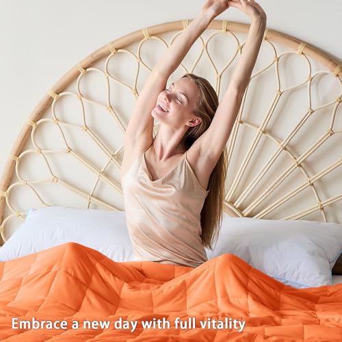 Image of yescool Weighted Blanket for Adults (10 lbs, 48 inch x 72 inch, Orange) Cooling Heavy Blanket for Sleeping Perfect for 90-110 lbs, Twin Size Breathable Blanket with Premium Glass Bead, Machine Washable