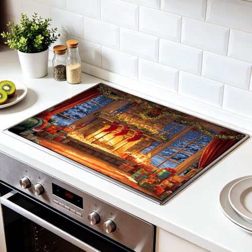 Image of Christmas Fireplace Stocking Scene Stove Top Cover 28.35x20.47in