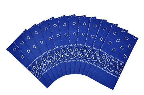 Vamqor 12pcs Bandana for women and men 100% Cotton Custom Fashion Paisley Design Multifunctional Outdoor Square Handkerchief (Royal Blue)