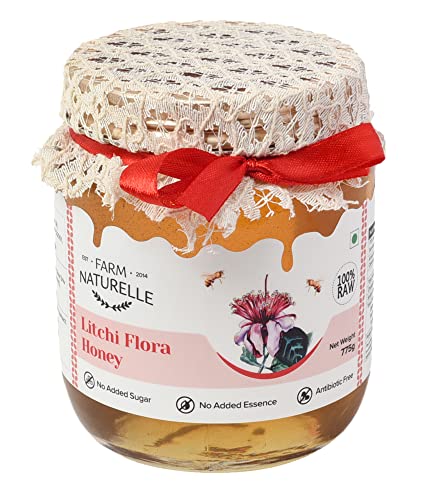 Image of Farm Naturelle Litchi Forest Flower Wild Honey 700gm + 75g Extra|100% Pure Honey | Raw & Unfiltered|Unprocessed|Lab Tested Honey In Glass Jar with Engraved Virgin Wooden Spoon