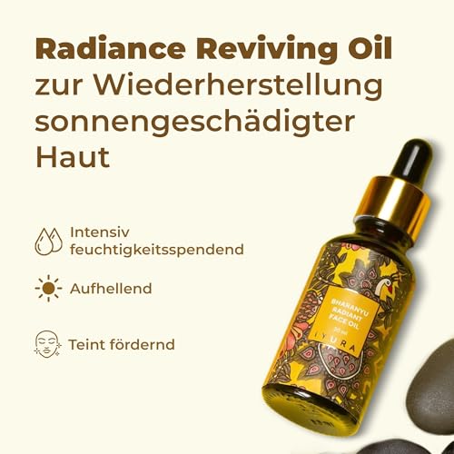 iYURA Bharanyu Radiant Face Oil – 100% natürlich und vegan | Hellt auf, spendet Feuchtigkeit und gleicht den Teint sonnengeschädigter Haut aus | Mit Kurkuma und Amla | 30 ml