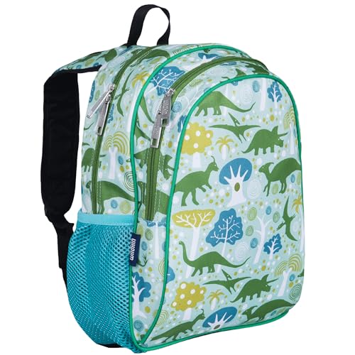 Wildkin Mochila infantil de 38 cm para meninos e meninas, perfeita para viagens escolares no ensino fundamental, com costas acolchoadas e alça ajustável (dinossauros dinomites)