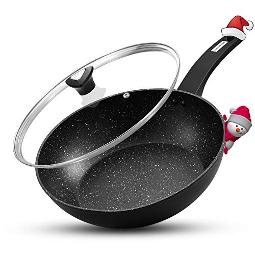12â€ Stir Fry Pans with Lids, Nonstick Wok Pan with Ergonomic Handle and Flat Bottom, Frying Skillet with APEO & PFOA-Free Stone-Derived Non Stick Coating, CSK Frying Pan
