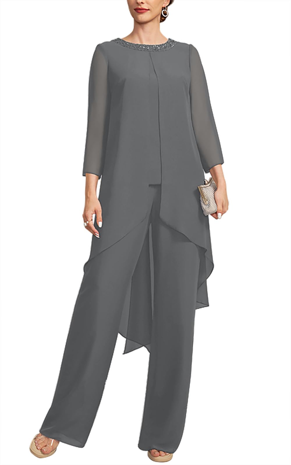 2 Pieces Mother of The Bride Pant Suits with Beading Sequins Separates Formal Pant Suits for Women Dressy