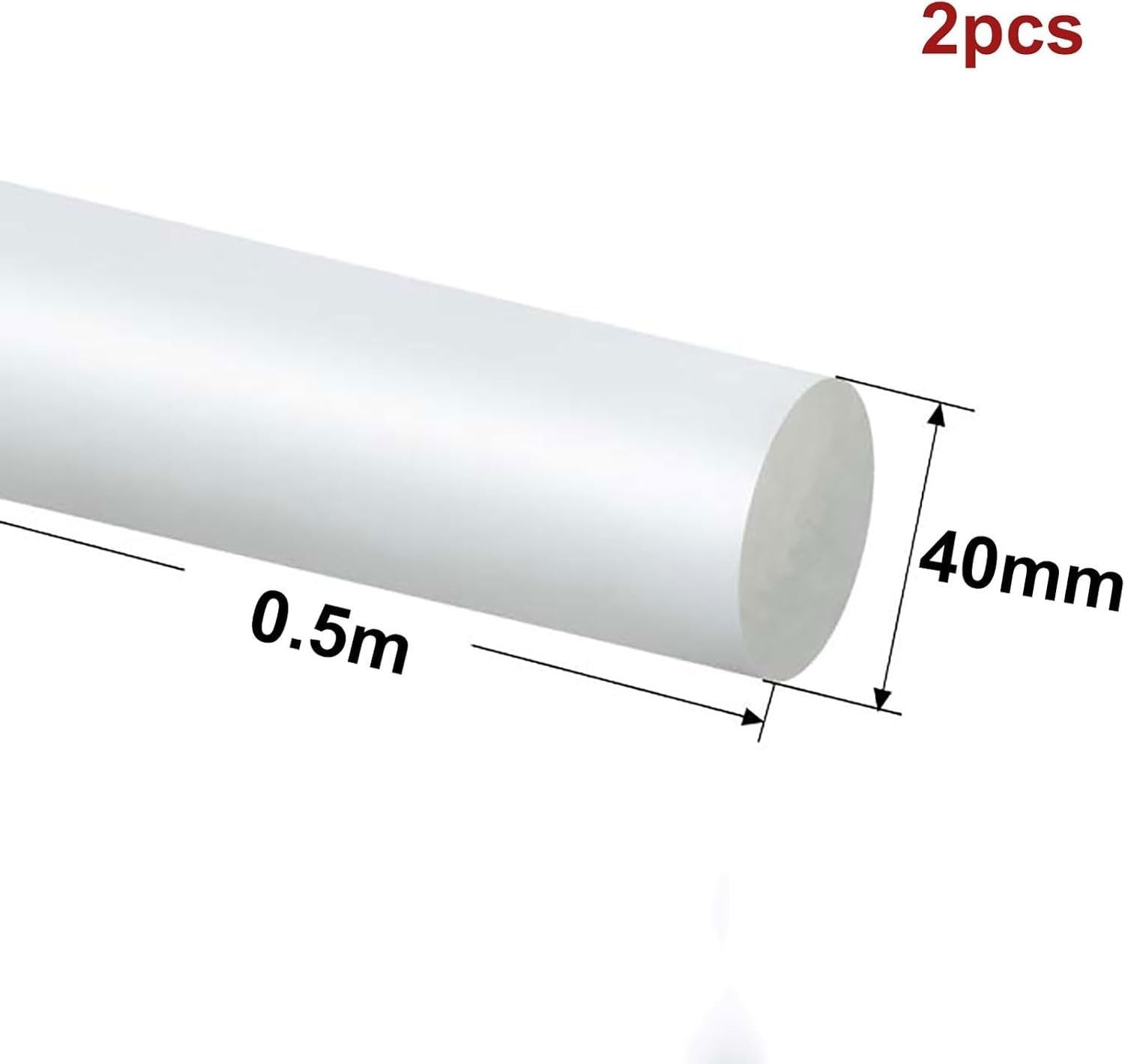Barra in Nylon 45mm Diametro 0,5m, 2 Pezzi, Grado Industriale, 40mm, 40mm