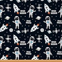 Solar System Upholstery Fabric by The Yard Space Astronaut Reupholstery Fabric for Chairs Outer Space Universe Planets Room Fabric for Outdoor and Home DIY Projects 2 Yards (L184*W150cm) Black