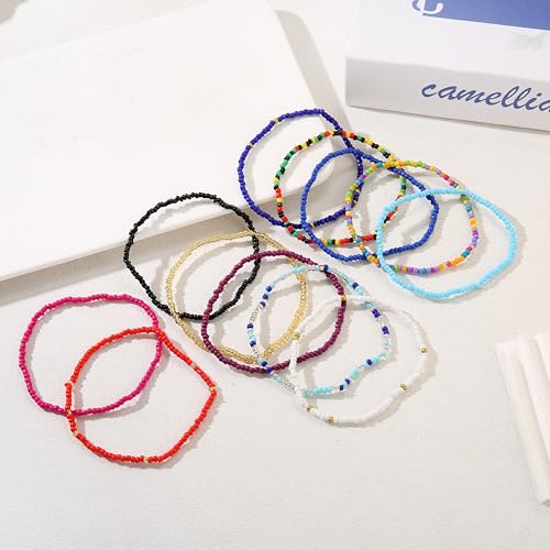 Image of Beaded Anklets for Women Handmade Boho Beaded Ankle Bracelets Colorful Beads Foot Anklets for Women