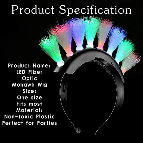 Fun Central LED Light Up Fiber Optic Mohawk Wig Headband for Women & Men - Thumbnail 4