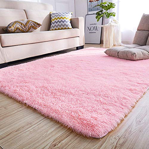 Image of A R Creations Anti Slip Fluffy Fur Plain Area Rug Made with Polyester and Microfiber for Home Office Kitchen Living Room Bedroom and DiningHall (4x6 Feet, Pink