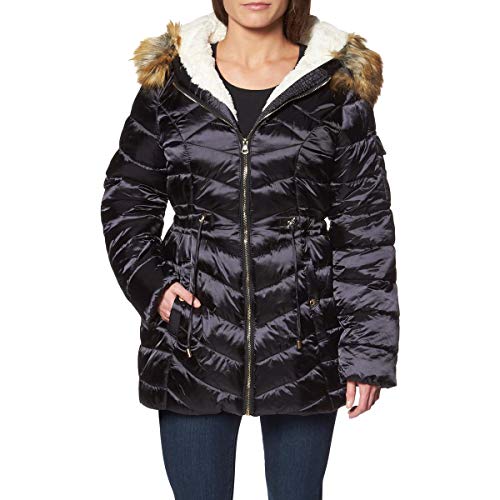 Jessica Simpson Women's Faux Fur Lined Water Resistant Puffer Coat Black Size L