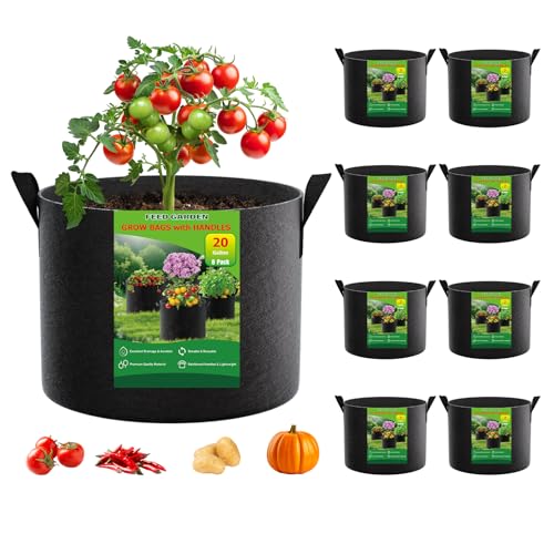 FEED GARDEN 20 Gallon Grow Bags 8 Pack, 300G Heavy Duty Fabric Pots