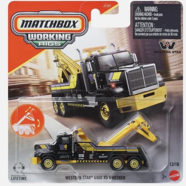 Matchbox Working Rigs Western Star 6900 XD Wrecker, Die-Cast Toy Vehicle, Black & Yellow, 12/16 - image 1