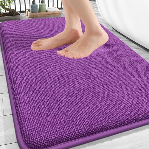 Image of OLANLY Thick Memory Foam Bath Mat Rug 30x20, Extra Soft Absorbent Bathroom Rug, Quick Dry Bath Mats, Non-Slip, Machine Washable Carpet for Bathroom, Tub and Shower, Home Decor Accessories, Purple