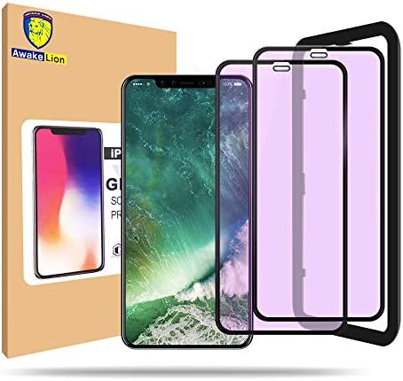 iPhone X Screen Protector, [2-Pack] Awakelion Anti Blue Light Ray Glare Full Coverage Tempered Glass with Easy Install Tool [Grade A from Japan] [ 3D Touch] [Black 5.8’’]