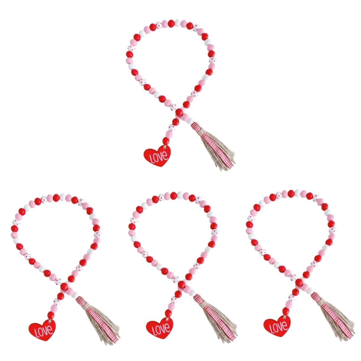 Ciieeo 4 Stück Holzperlen Zum Valentinstag Valentinstag- Bausatz Herz-anhänger Geburtstag Türdekoration Quastengirlande Armbänder Halskette Charme Glocke Lametta Reize Rot Hanfseil