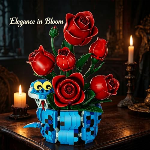 Mzexoma 2-in-1 Gothic Rose&Snake Building Set,14+ Botanical Flower Planter Blocks-Detachable Design,Dark Romantic Home Decor, Valentine& Birthday Gift for Her Women Teens Adults, 778PCS - Image 4