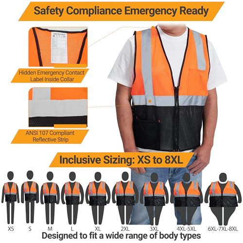 Image of AYKRM 2 Pocket Mesh High Visibility Reflective Safety Vest for men & Women ANSI /ISEA 107 Standards