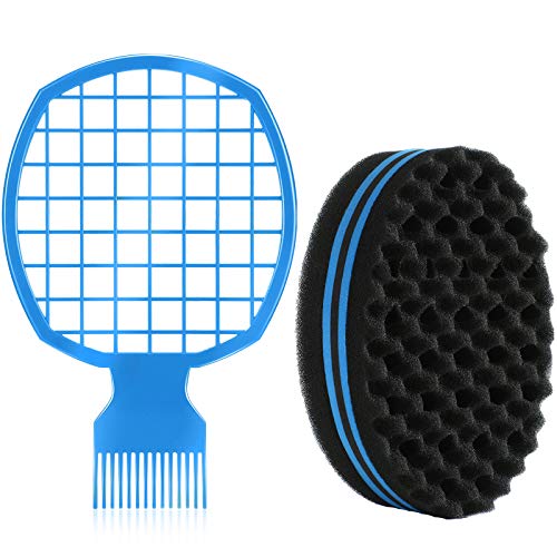 2 Pieces Afro Twist Hair Comb with Twist Wave Barber Tool Twist Brush Curl Comb Twist Hair Twist Wave Curl Brush Comb Twist Hair Coils Comb for Natural Hair (Blue)