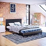 Marca: Home Discount. Vida Designs Lisboa Cama Doble pequeña, Marco de Cama de 1,22 m tapizado UKFR Cabecero de Piel sintética de pie bajo, Muebles de Dormitorio, Color Negro