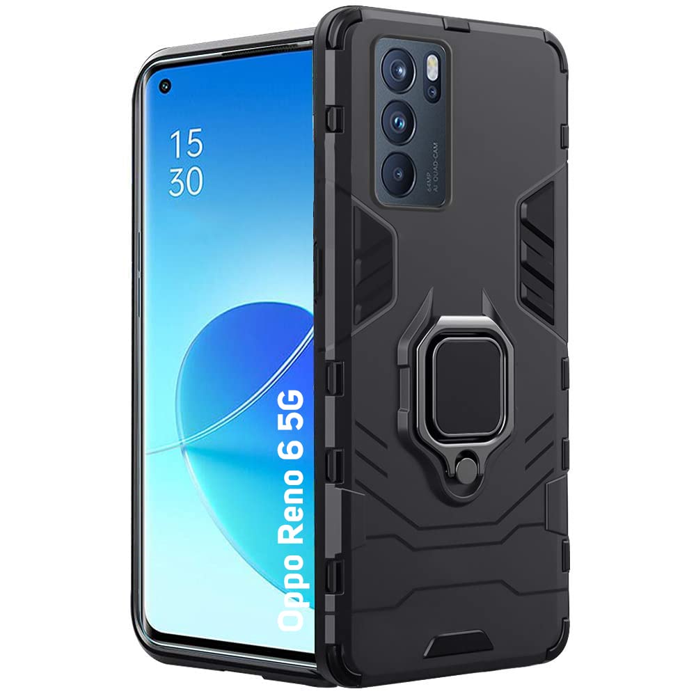 WOW IMAGINE Polycarbonate Oppo Reno 6 5G Tough Armor Bumper Back Case Cover | Ring Holder & Kickstand In-Built | Excellent 360° Protection (Carbon Black) (B09J2MWM7Z) Amazon Price History, Amazon Price Tracker