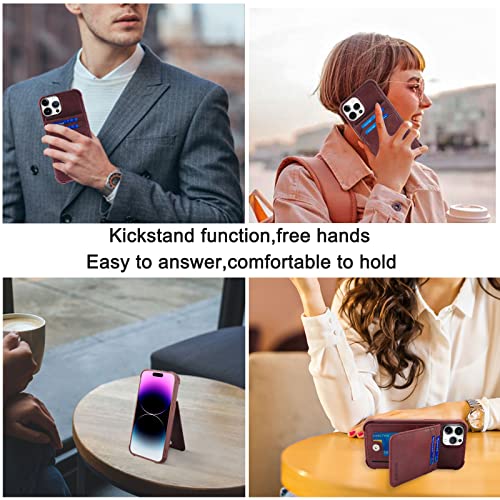 Image of MONASAY Magwallet Case Fit for iPhone 14 Pro,[Support MagSafe Wireless Charging][Glass Screen Protector] PU Leather Flip Magnetic Wallet Phone Cover with Detachable Card Holder, Burgundy