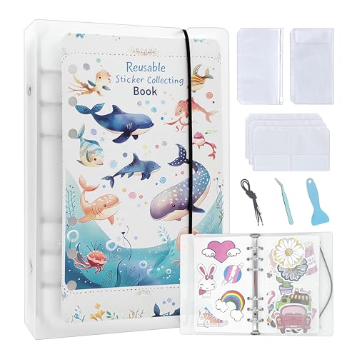 Smilange シール帳 女の子 シール帳はがせる両面剥離紙 バインダータイプ 大容量ステッカー保管ファイル シールノートコレクション 80枚入り (B6, 海洋生物)