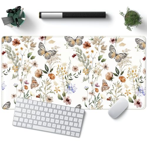 Tappetino Da Scrivania XXL 80x40 Cm Con Motivo Floreale A Fungo, Bordi Cuciti, Impermeabile, Per Gaming E Ufficio