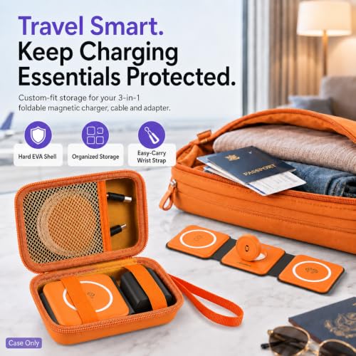 Travel Case for UCOMX for Nano/for Rtops/for Hicober/for Iseyyox 3 in 1 Wireless Charger, Foldable Magnetic Charging Station Storage Holder Bag for Fast Charge Pad Cable, Adapter, Orange-Box Only by ANKHOH - Used condition - Image 4