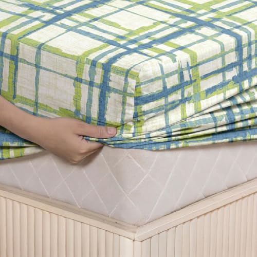 Image of LANE LINEN Symphony | 100% Cotton Sheet Set | Soft & Breathable Fabric | 3 Piece (1 Bedsheet + 2 Pillow Covers) | King Bed Sheet Set - Zesty Blue Crosshatch