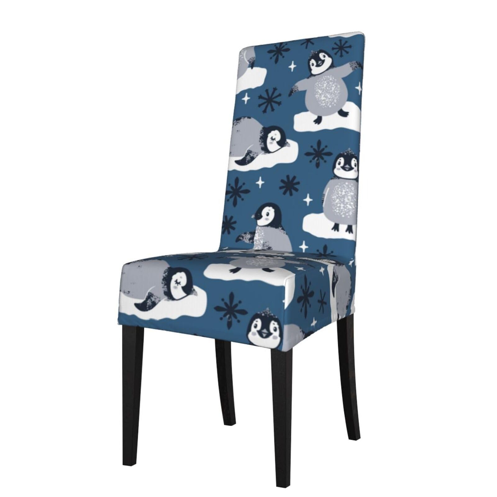 Lkymoh As Picture Cute Penguins And Snowflakes, Chair Covers Stretch Chair Slipcovers For Dining Room, For Party Pet Protection Universal Fit Soft Polyester