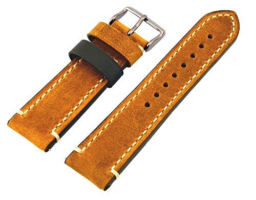 REV Genuine Crazy Horse Dual Color Leather Strap Watch Replacement Band - Golden Brown/Dark Green 18mm, 20mm, 22mm or 24mm (20mm)