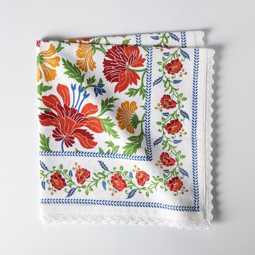 Image of FINGERCRAFT Floral Print Cloth Napkins Set of 12 Cotton Linen Blend Fabric with Classic Lace 20x20 Inch Dinner Napkin Durable and Good Absorbency for Home, Hotels, Parties (Persian Floral)