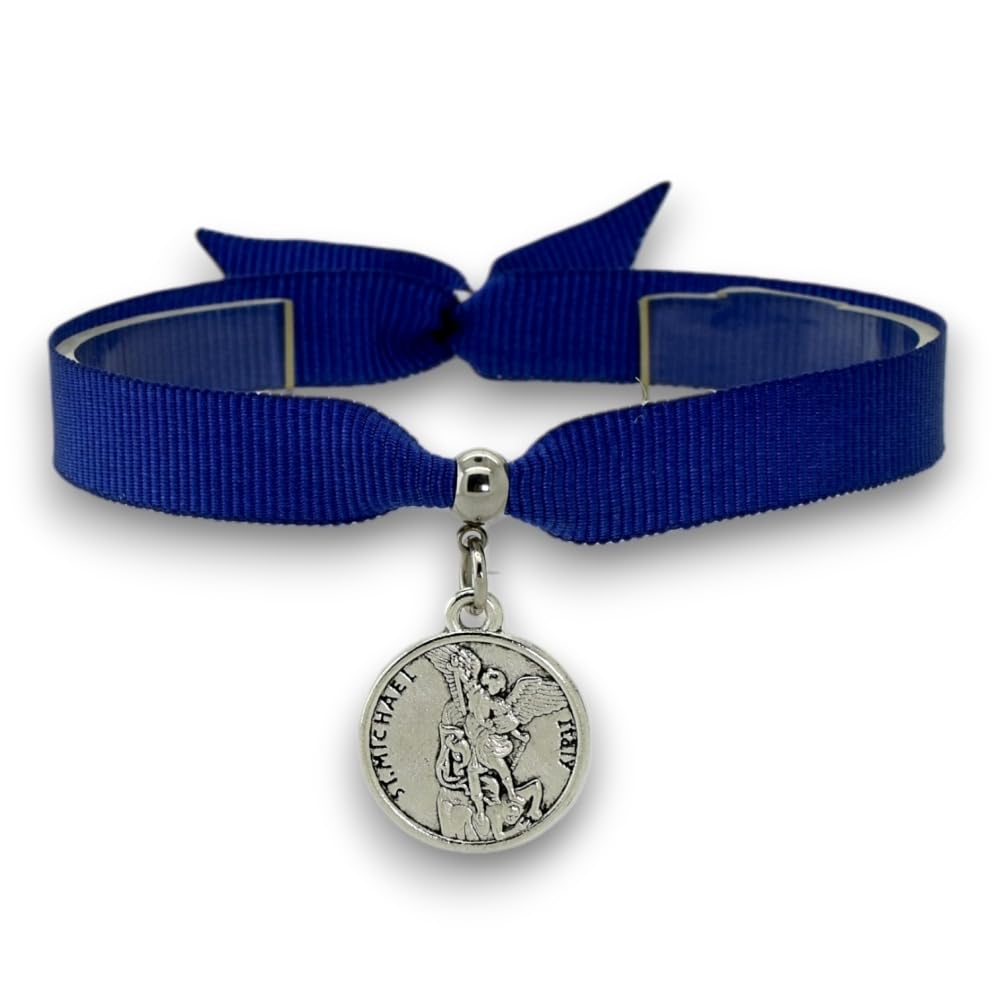 BDM Pulsera San Miguel Arcángel | Medalla Protectora Plateada | Ajustable (0-20 cm) | Amuleto de Protección y Fuerza