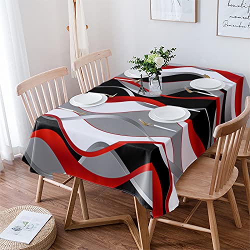 Red Black Grey Tablecloths For Rectangle 60X84Inch Table Cover, Cotton Linen Fabric Table Cloth For Dining Room Kitchen, Modern White Moire Geometric Abstract Art #TOP6