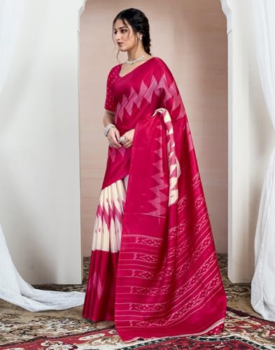 Image of SIRIL Women's Cotton Printed Saree With Unstitched Blouse Piece