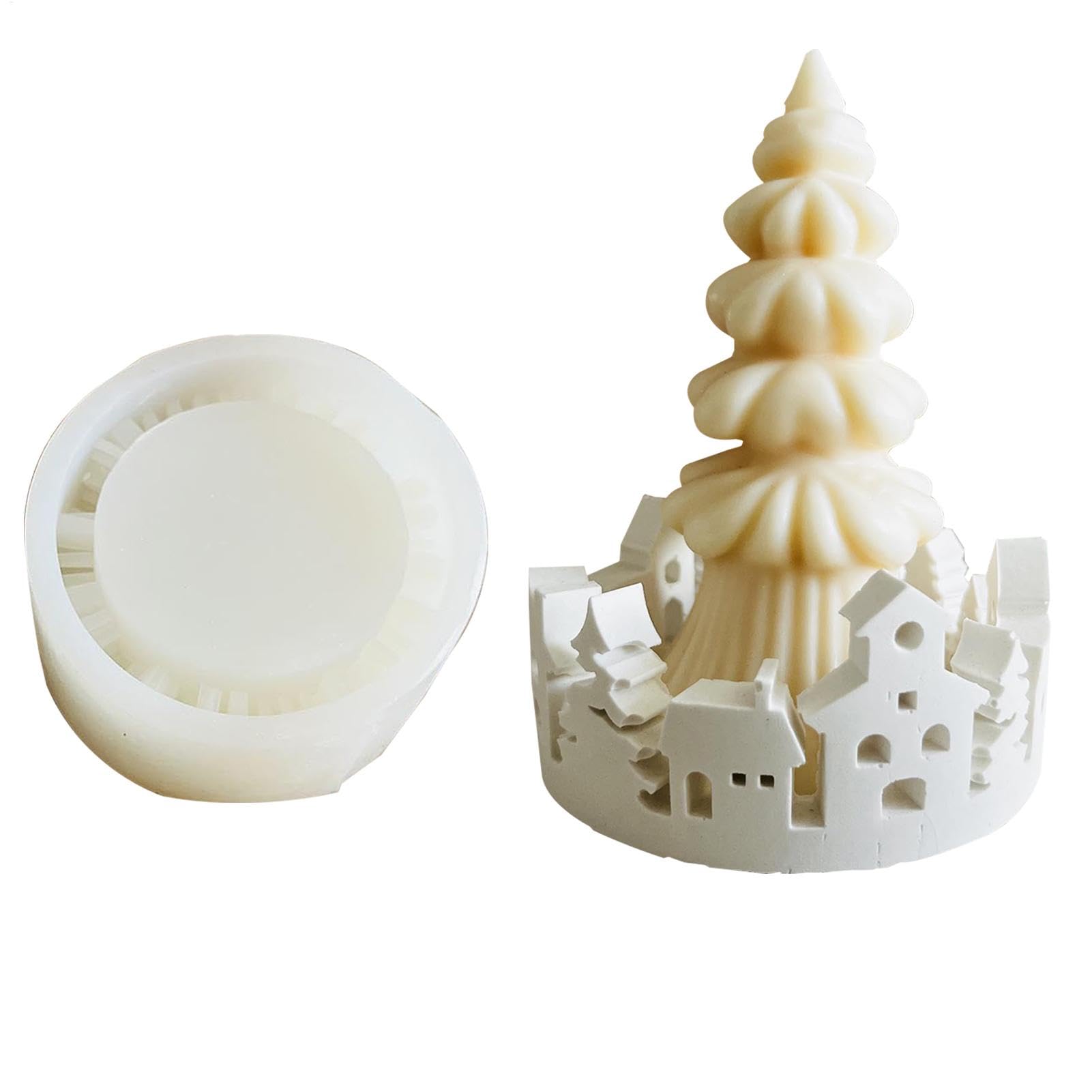 Moule pour bougeoir en silicone sapin et maison de Noël pour béton