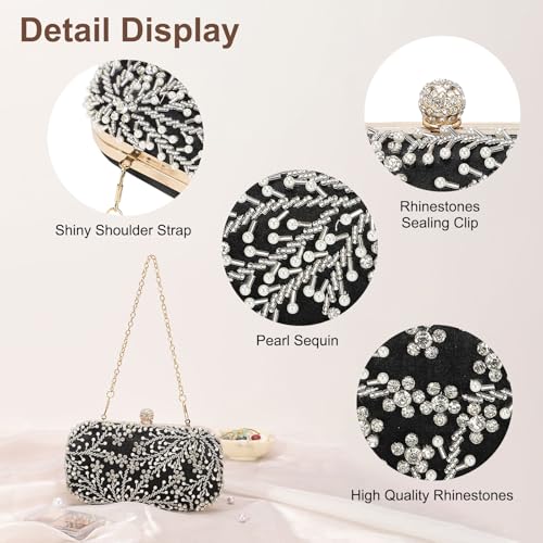 Image of DTGN Evening Bags Clutch Purses for Women Formal, Bridal Purses Rhinestone Handbags Shoulder Bag with Chain Sparkly