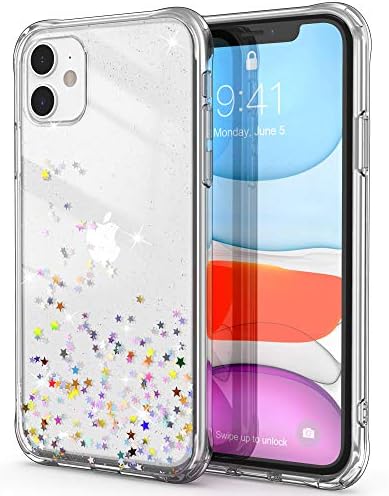 ULAK Glitter Case Compatible with iPhone 11, Clear Glitter Stars Case Sparkly Soft TPU + Hard PC Bumper Cover Bling for Women Girls Protective Phone Case for iPhone 11 6.1 inches - Glitter