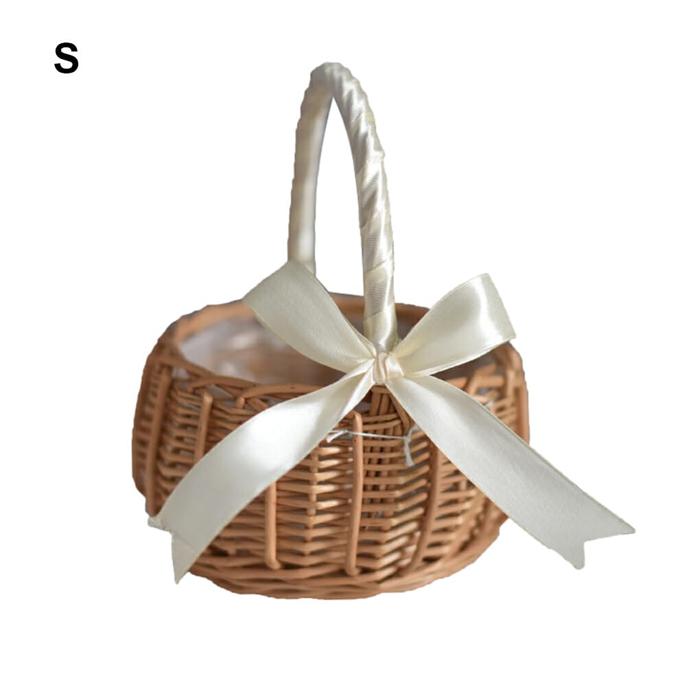 Cesto portaoggetti da Cucina in Vimini Intrecciato Rattan con Fiori, Tessuto a Mano, Ideale per Picnic e Matrimoni.